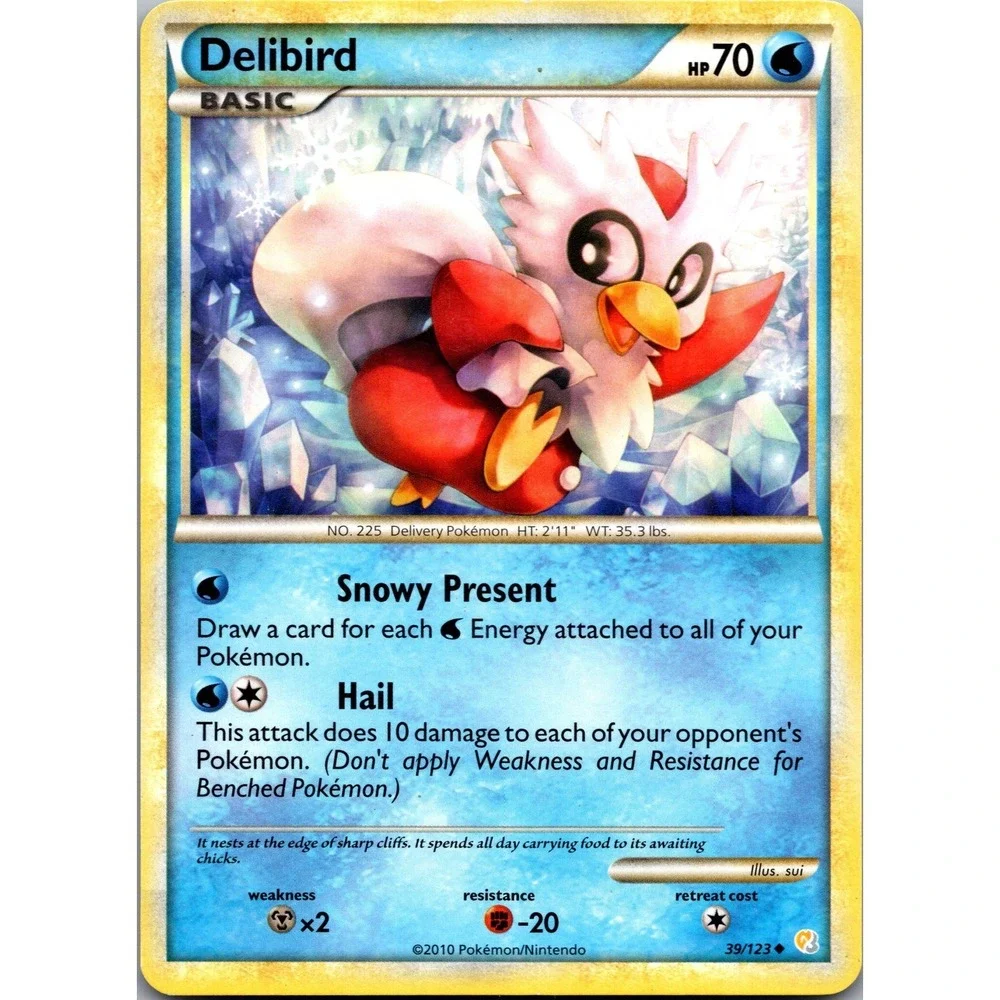 Pokemon Delibird 39/123 HeartGold SoulSilver Uncommon Water TCG Card LP